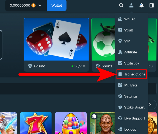 Choose Payment Method at Stake Casino